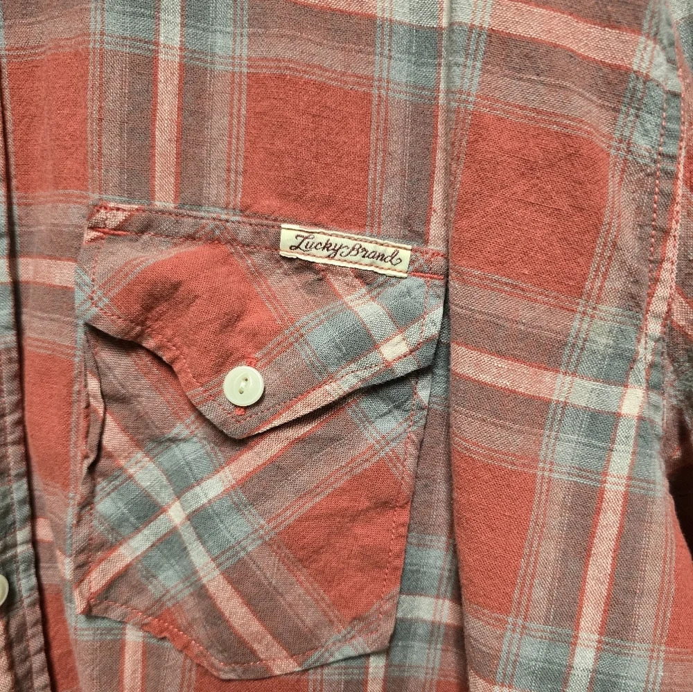 Lucky Brand Shirt Mens 2XL Red Plaid Western Pearl Snap Button Short Sleeve - Picture 4 of 11